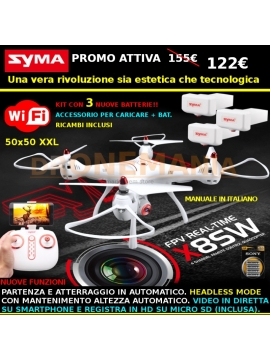 Drone Syma X8SW guida semplice video in diretta su smarphone auto decollo auto atterraggio blocco altezza