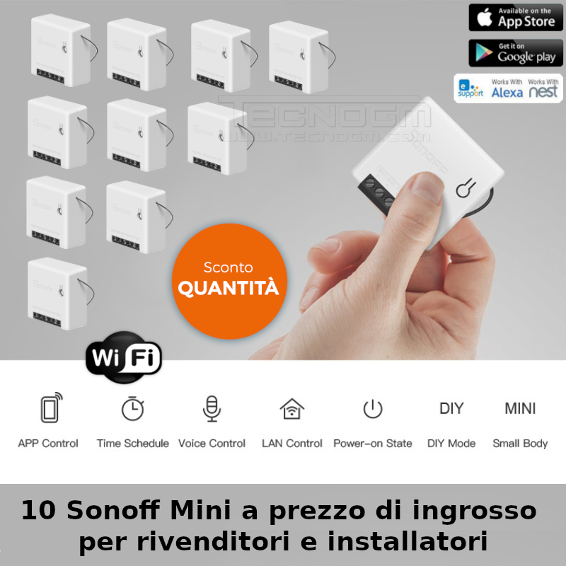 10pcs Interruttori WiFI Sonoff Mini Alimentatore DOMOTICA Per iOS Android -  TECNOGM