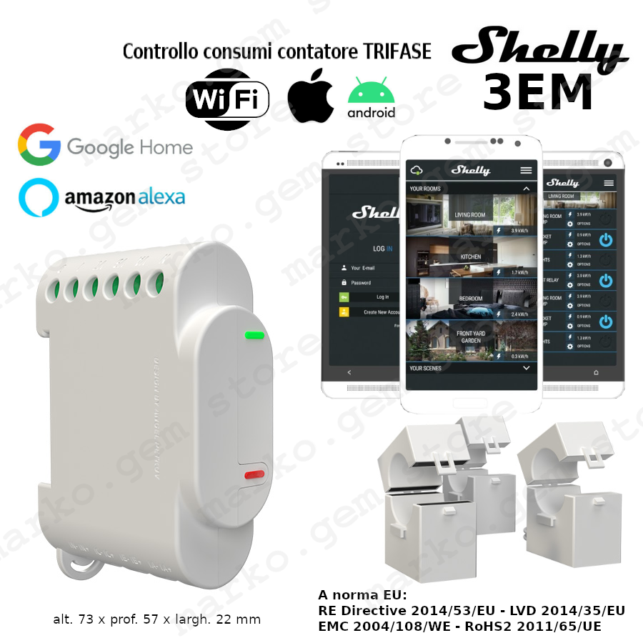 Misuratore consumi professionale SHELLY 3EM contatore trifase controllo WiFi 