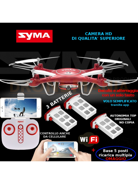 Drone Syma X5UW foto video guida da radiocomando o smartphone video in diretta 3 batterie
