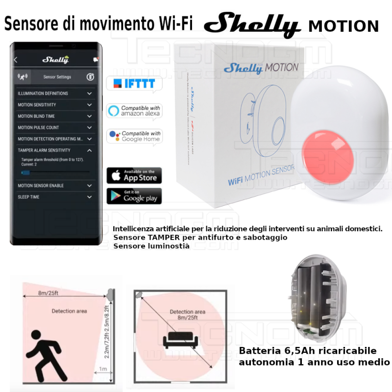 SHELLY MOTION Interruttore WiFI rgb professionale DOMOTICA Per iOS Android  ALEXA - TECNOGM