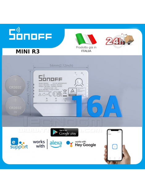 SONOFF MINI R3 Interruttore WiFi 16A app ewelink applicabile anche senza neutro