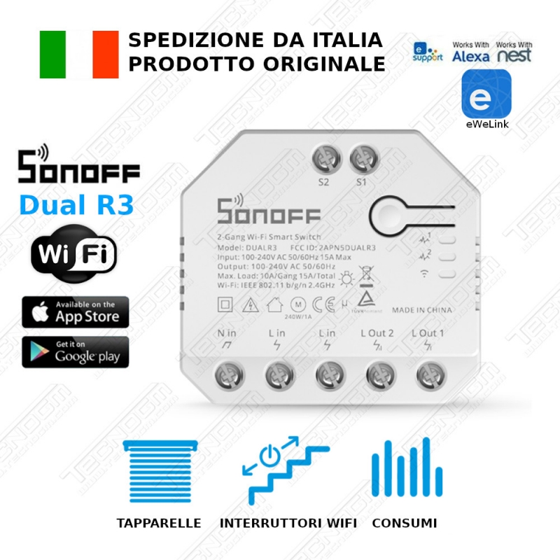 Sonoff DUAL R3 DOMOTICA WiFi tapparelle tende Consumi da smartphone Alexa  GOOGLE 6920075775402