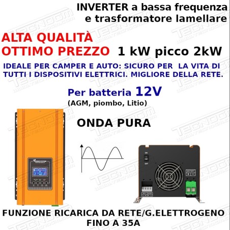 Inverter bassa frequenza offgrid 12V 1kW regolatore di carica 50A camp