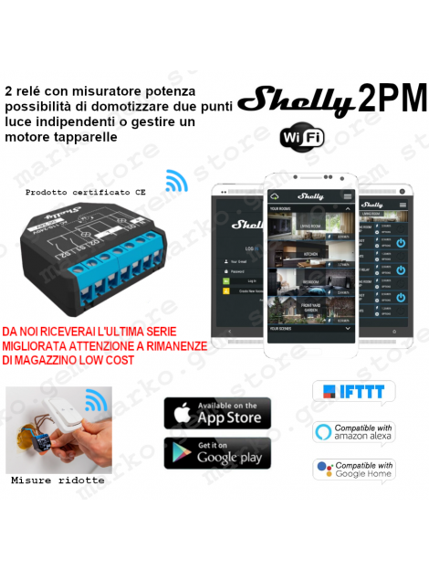 Shelly 2.5 Wireless WiFi Compatibile Alexa Google Home domotica tapparelle