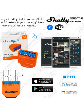 SHELLY PLUS I4 Interruttore WiFI professionale DOMOTICA Per iOS Android ALEXA