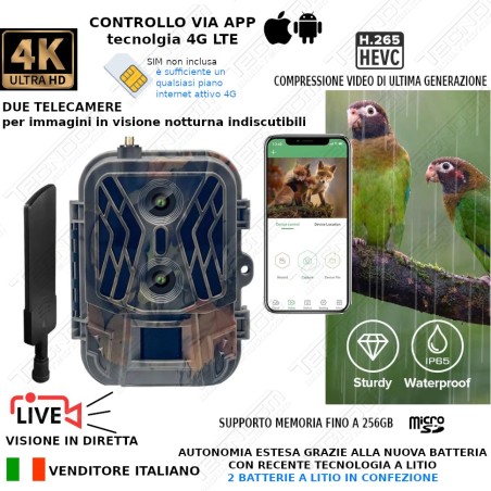 Camera 2 obiettivi visione notturna 4G invio scatti su APP