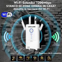 AMPLIFICATORE SEGNALE WIFI 5 GHZ AC1200 SUPER RIPETITORE FIBRA ROUTER