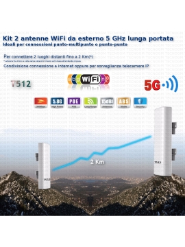 Kit DUE antenne WiFi T512 5 GHz per connessione due locazioni distanti fino a 2Km